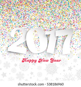 Decorative Happy New Year background with colourful confetti