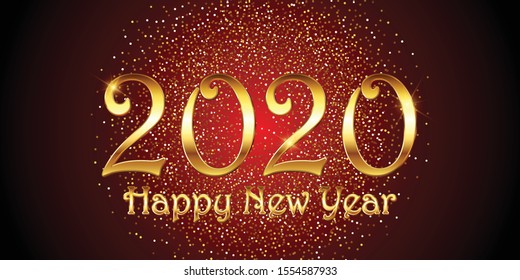 Decorative Happy New Year banner with gold glitter design