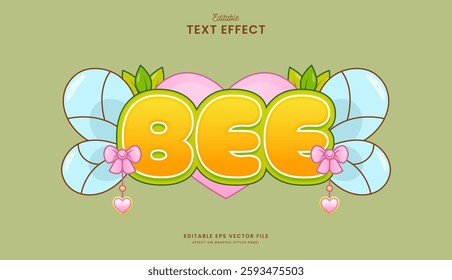 decorative heart bee editable text effect vector design