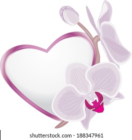 Decorative heart with blooming orchid branch. Vector