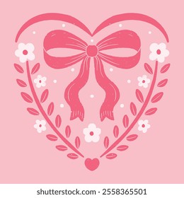 A decorative heart with a bow and floral accents, symbolizing love and affection, perfect for Valentine's Day.