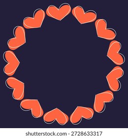Decorative heart circle frame. Hand drawn heart wreath for Valentines day. Isolated vector illustration. 