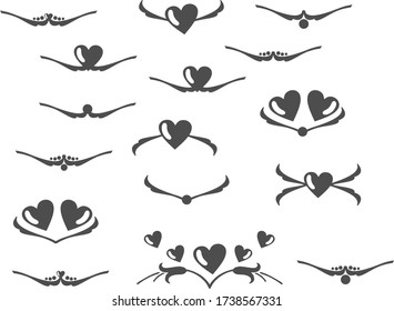 decorative heart delimiter separator element, text break set