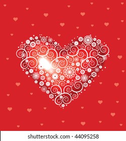 Decorative heart with flowers on red background