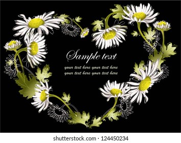 Decorative heart. Hand drawn valentines day greeting card. Illustration camomile.