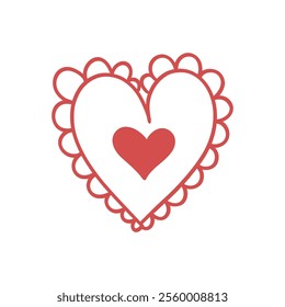 Decorative Heart Illustration with Inner Heart. Flat vector illustration doodle hearts hand drawn. Hearts pattern for Valentine's Day.
