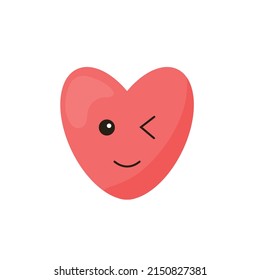 Decorative heart with kawaii eyes. Romance vector icon 