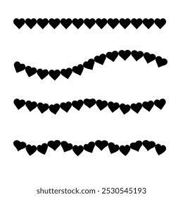 Decorative heart love valentines brush stroke set design. Vector illustration