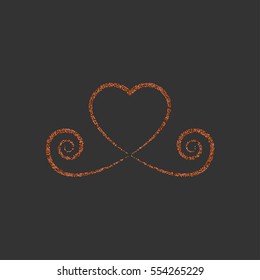 decorative heart made of red gold icon. glitter logo, love symbol on a black background. use in decoration, design. vector illustration.