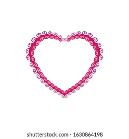 Decorative heart on white background. Romantic symbol linked, join, love, passion and wedding. Template for t shirt, apparel, card, poster. Design element of valentine day. Vector illustration.