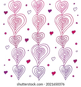 Decorative heart pink doodles. Hand drawn pointing outline shapes and doodle frames. Ink signs decoration ornament, line curved arrow, heart and circle sketch isolated vector illustration symbols set