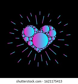 Decorative Heart with rays. Vector Icon. Valentine Day.