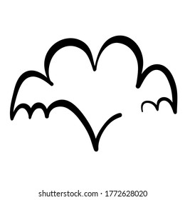 Decorative heart shape with bat wings hand drawn for design element on white, stock vector illustration 