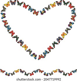 Forma de corazón decorativa a partir de variantes dibujadas mariposas coloridas