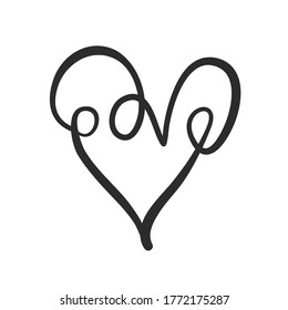 Decorative heart shape with vintage lettering love hand drawn for design element on white, stock vector illustration 