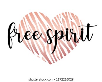 Decorative Heart Shaped Zebra Skin Pattern With Free Spirit Slogan