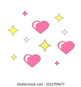 Decorative Heart and Star Element for Day of Valentine in Retro Groovy Style Temporary Tattoo or Sticker