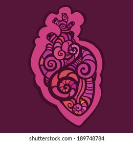 Decorative heart. Tribal pattern. Ethnic tattoo. Vector illustration.