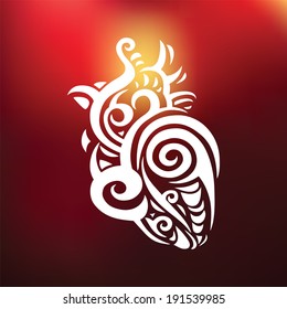 Decorative heart. Tribal pattern. Ethnic tattoo. Vector illustration.