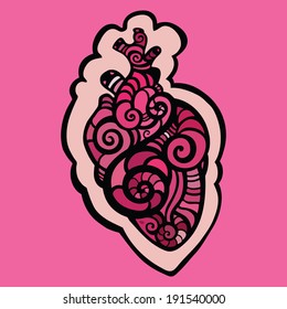 Decorative heart. Tribal pattern. Ethnic tattoo. Vector illustration.