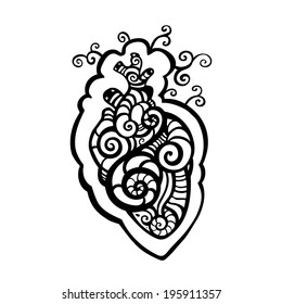 Decorative heart. Tribal pattern. Ethnic tattoo. Vector illustration.