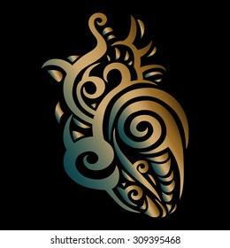 Decorative heart. Tribal pattern. Ethnic tattoo. Vector illustration.