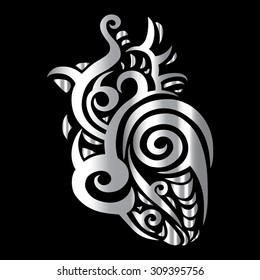 Decorative heart. Tribal pattern. Ethnic tattoo. Vector illustration.