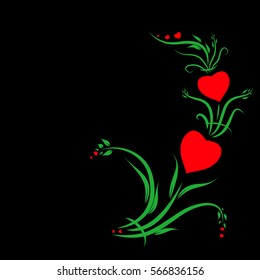 Decorative hearts, element for design. Valentine's Day ( black background)