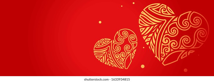 decorative hearts on red banner with text space