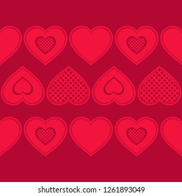 Decorative hearts of pieces with stroke. Seamless pattern. Valentine's day. Vector illustration. Can be used for wallpaper, textile, invitation card, wrapping, web page background.