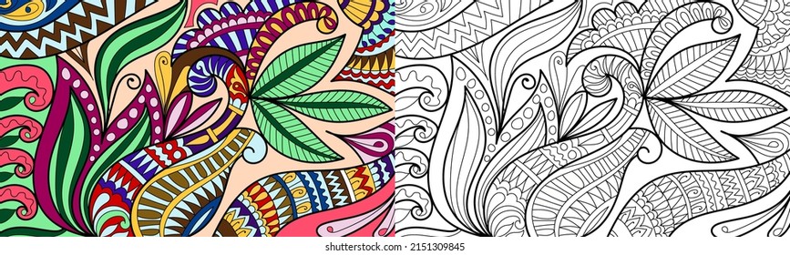Decorative henna design coloring book page illustration for adults art drawing relaxing 