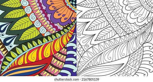 Decorative henna design coloring book page illustration for adults art drawing relaxing 