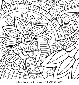 Decorative henna design coloring book page illustration for adults art drawing relaxing 