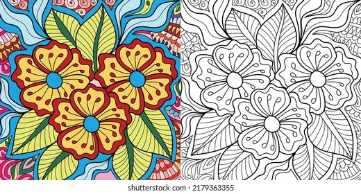 Decorative henna design coloring book page illustration for adults art drawing relaxing 