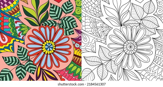 Decorative henna design coloring book page illustration for adults art drawing relaxing 