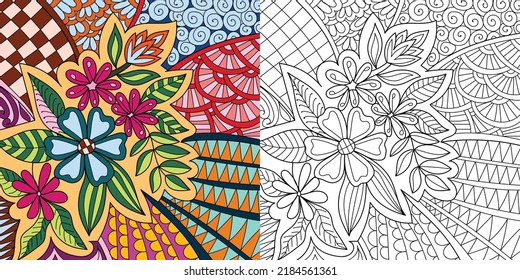 Decorative henna design coloring book page illustration for adults art drawing relaxing 