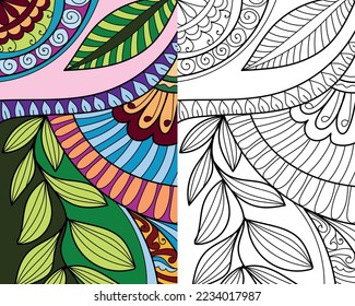 Decorative henna design coloring book page vector illustration