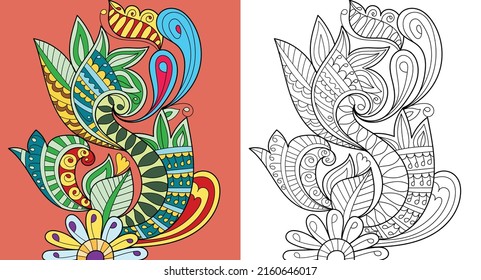 Decorativo estilo henna mehndi ilustraciones de la página del libro de colorear para adultos dibujo de arte relajante 