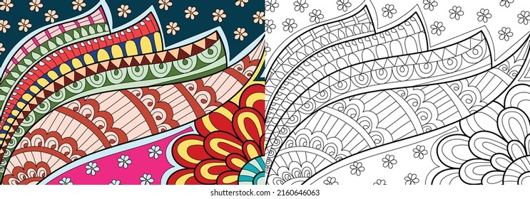 Decorative henna mehndi style coloring book page illustration for adults art drawing relaxing 