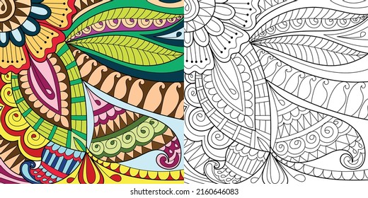 Decorative henna mehndi style coloring book page illustration for adults art drawing relaxing 