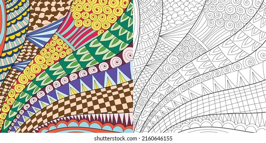 Decorative henna mehndi style coloring book page illustration for adults art drawing relaxing 