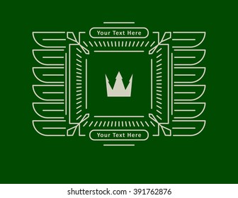 Decorative heraldic design in monoline style with crown and wings.