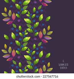 Decorative herbal border. Seamless vector template