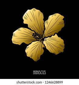 Decorative hibiscus  flower, design element. Can be used for cards, invitations, banners, posters, print design. Golden flowers