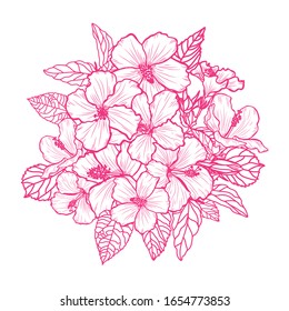 Decorative hibiscus flowers, design elements. Can be used for cards, invitations, banners, posters, print design. Floral background in line art style