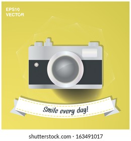 Decorative hipster analog camera in scalable vector for web pages, banners, decorations - yellow edition