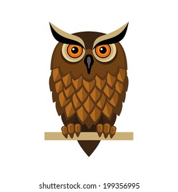 Decorative Hipster Vector Owl on White Background