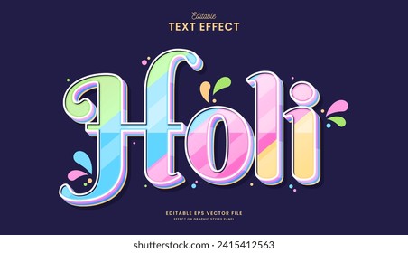 diseño vectorial de efecto de texto editable de holi decorativo