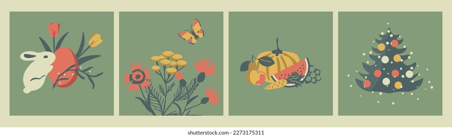 Decorative holiday cards 4 seasons