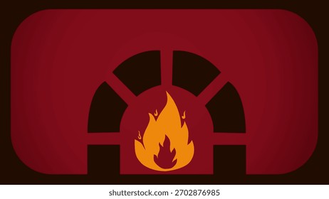 Decorative holiday fire burning gently inside classic arched winter hearth